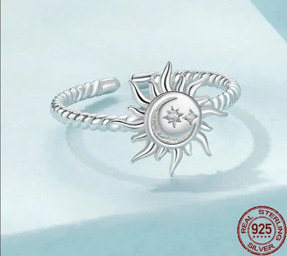 Sun and Moon Open Adjustable Ring