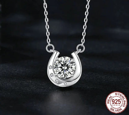 925 Sterling Silver Moissanite Lucky Horseshoe Necklace - Shine Bright Store