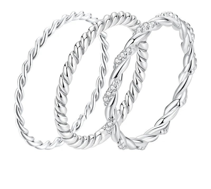 925 Sterling Silver Twisted Stackable Ring - TEA LU SHOP