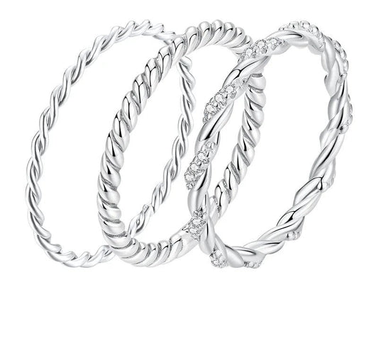 925 Sterling Silver Twisted Stackable Ring - TEA LU SHOP