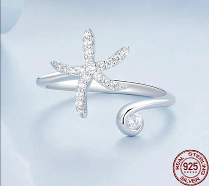 925 Sterling Silver Simple Starfish Adjustable Ring