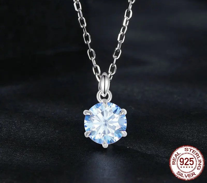 925 Sterling Silver 1CT Blue Moissanite Necklace - Shine Bright Store