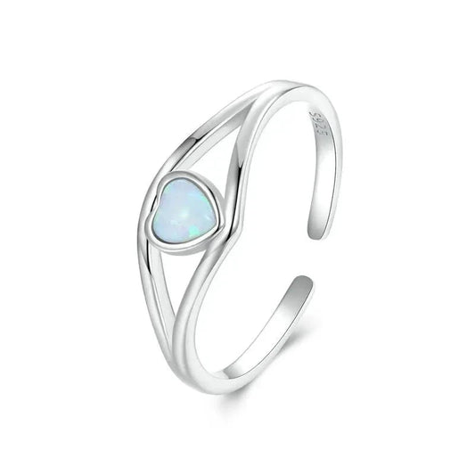 925 Sterling Silver Opal Heart Open Statement Ring