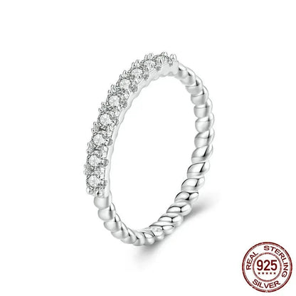925 Sterling Silver Textured Shiny Moissanite Ring