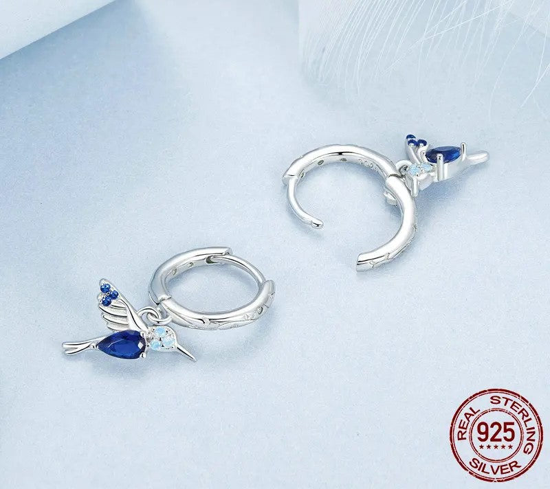 925 Sterling Silver Blue Opal Hummingbird Hoop Earrings - Shine Bright Store