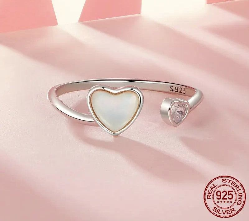 925 Sterling Silver Love Heart Adjustable Ring - Shine Bright Store