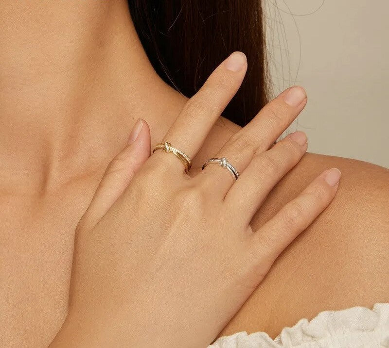 925 Sterling Silver Double Layer Knot Ring - TEA LU SHOP