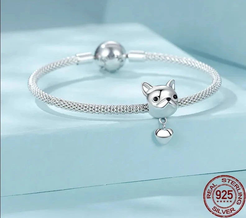 925 Sterling Silver Bulldog With Heart-shaped Charm
