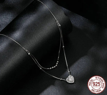 925 Sterling Silver Double-layer Heart Moissanite Necklace - Shine Bright Store