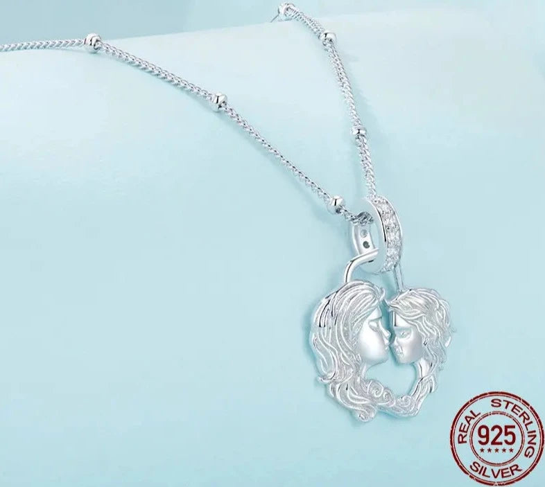 925 Sterling Silver Mom and Son Pendant Necklace
