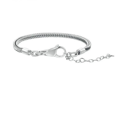 925 Sterling Silver Snake Charm Bracelet with 4 Style Clasps - TEA LU SHOP