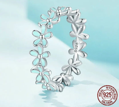 925 Sterling Silver Small Blue Flower Ring - TEA LU SHOP