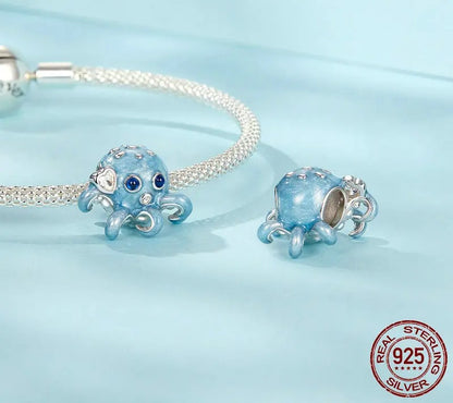 925 Sterling Silver Blue Enamel Octopus Charm - Shine Bright Store