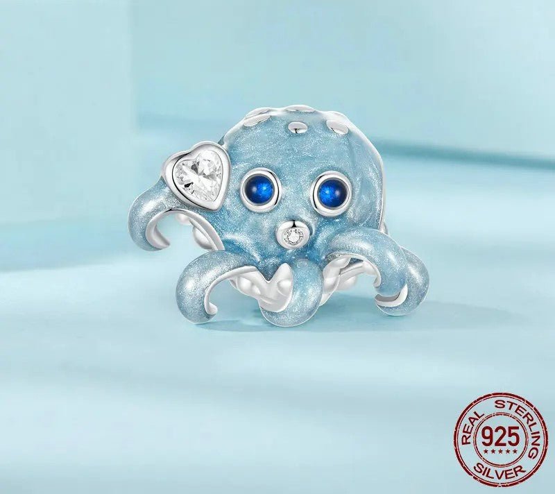 925 Sterling Silver Blue Enamel Octopus Charm - Shine Bright Store