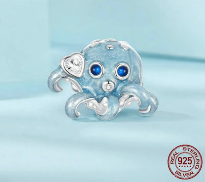 925 Sterling Silver Blue Enamel Octopus Charm - Shine Bright Store