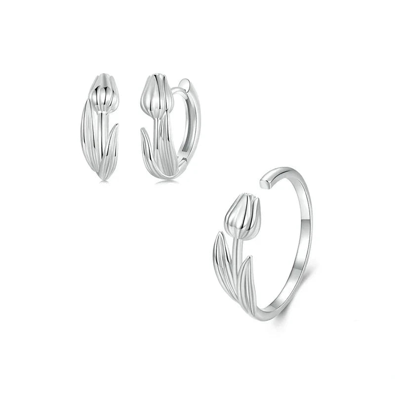 925 Sterling Silver Flower Jewelry Set