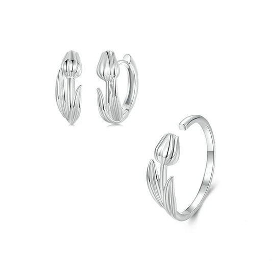 925 Sterling Silver Flower Jewelry Set