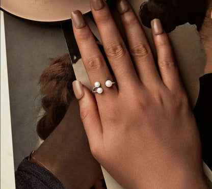 925 Sterling Silver Elegant Pearl Finger Ring