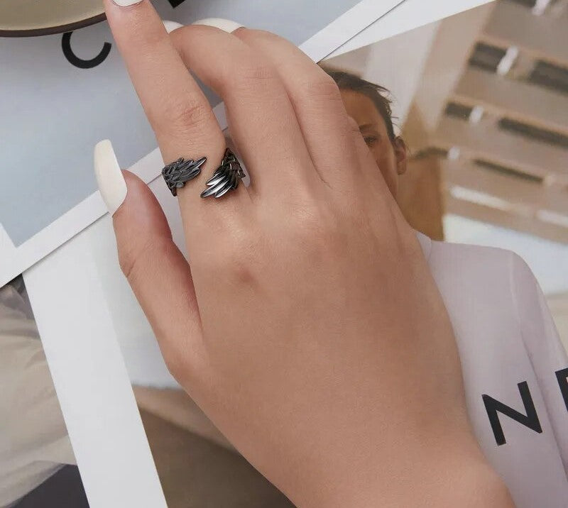 925 Sterling Silver Guardian Wing Open Ring - TEA LU SHOP