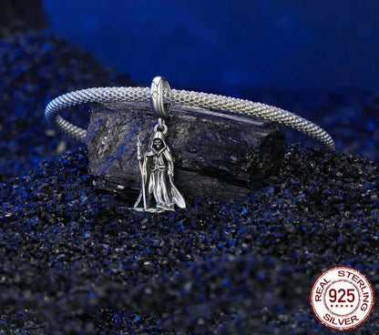 925 Sterling Silver Wand-wielding Grim Reaper Pendant