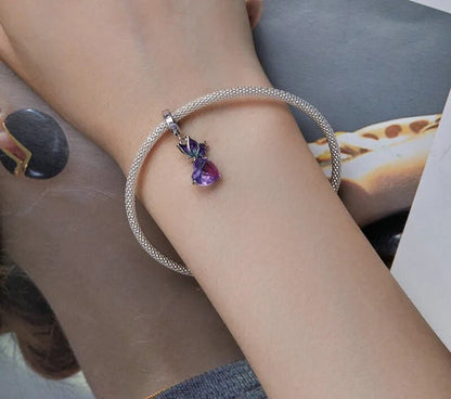 925 Sterling Silver Purple Butterfly and Heart Pendant - TEA LU SHOP