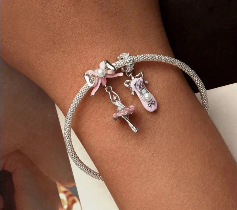 Pearl Bow Bead Charm Ballet Girl Charms
