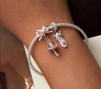 Pearl Bow Bead Charm Ballet Girl Charms