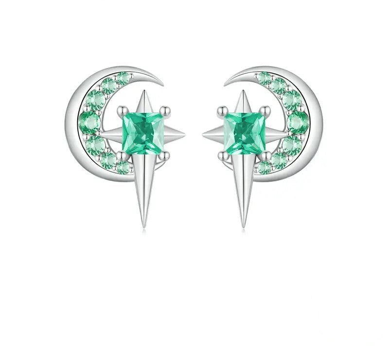 925 Sterling Silver Moon and Star Earrings - TEA LU SHOP
