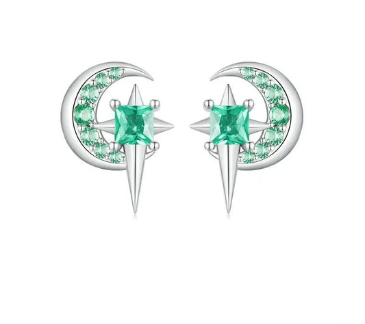 925 Sterling Silver Moon and Star Earrings - TEA LU SHOP