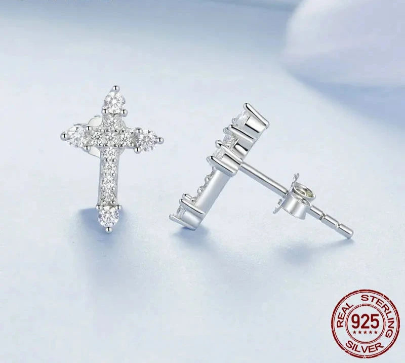 Cross CZ Stud Earrings