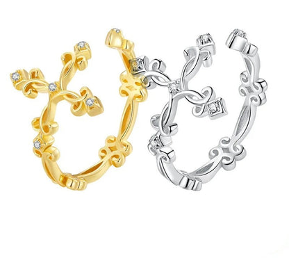 925 Sterling Silver Retro Pattern Cross Ring - TEA LU SHOP