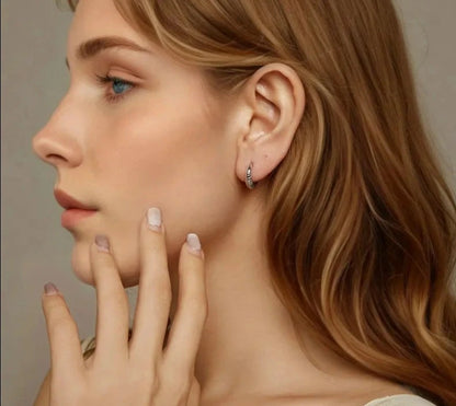 925 Sterling Silver Women Texture Hoop Earrings
