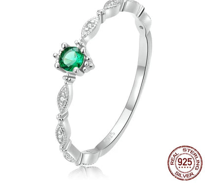 925 Sterling Silver Green Zircon Ring - TEA LU SHOP