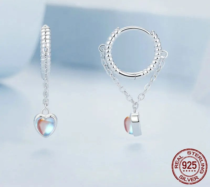 925 Sterling Silver CZ Heart Moonstone Drop Earrings - Shine Bright Store