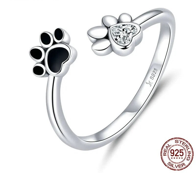 Black Dog Paw Open Ring