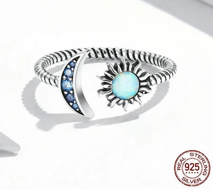 925 Sterling Silver Shining Sun & Moon Ring - TEA LU SHOP