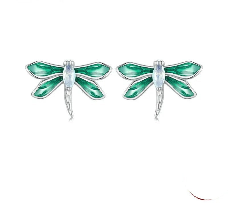 925 Sterling Silver Green Dragonfly Stud Earrings - Shine Bright Store