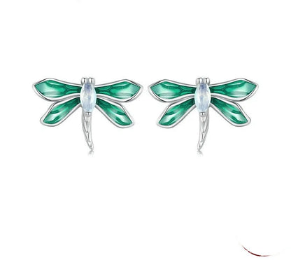 925 Sterling Silver Green Dragonfly Stud Earrings - Shine Bright Store