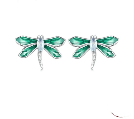 925 Sterling Silver Green Dragonfly Stud Earrings - Shine Bright Store