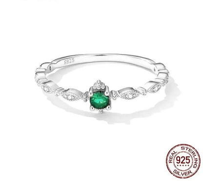 925 Sterling Silver Green Zircon Ring - TEA LU SHOP