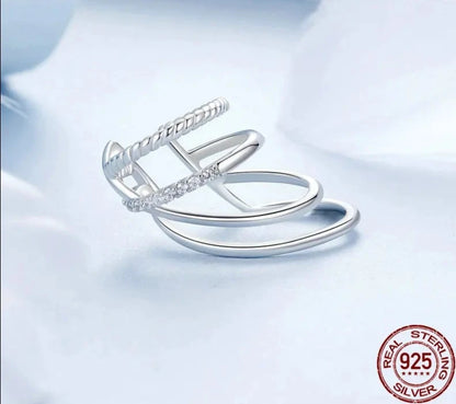 925 Sterling Silver Multi-layer Clip Earring