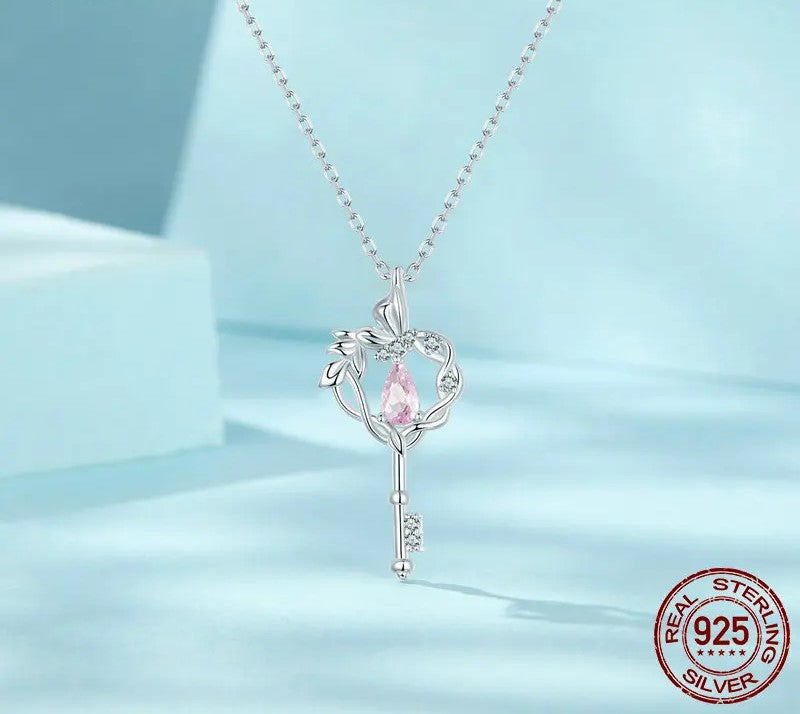 925 Sterling Silver Vintage Key Heart Necklace - TEA LU SHOP