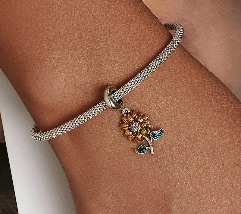 925 Sterling Silver Sunflower Charms - TEA LU SHOP
