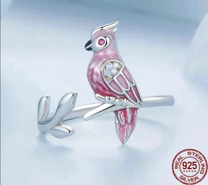 925 Sterling Silver Cute Parrot Ring and Earrings