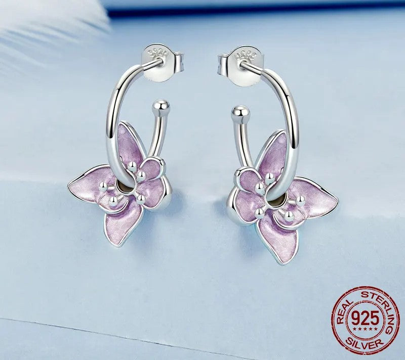 925 Sterling Silver Dainty Purple Flower Earrings - TEA LU SHOP