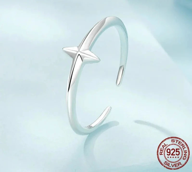 925 Sterling Silver Simple Cross Open Ring