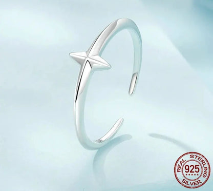 925 Sterling Silver Simple Cross Open Ring
