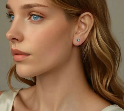 925 Sterling Silver Round Natural Amazonite Earrings