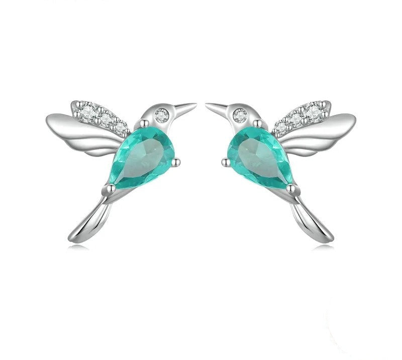 925 Sterling Silver Green Hummingbird Stud Earrings - TEA LU SHOP
