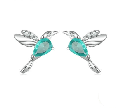 925 Sterling Silver Green Hummingbird Stud Earrings - TEA LU SHOP